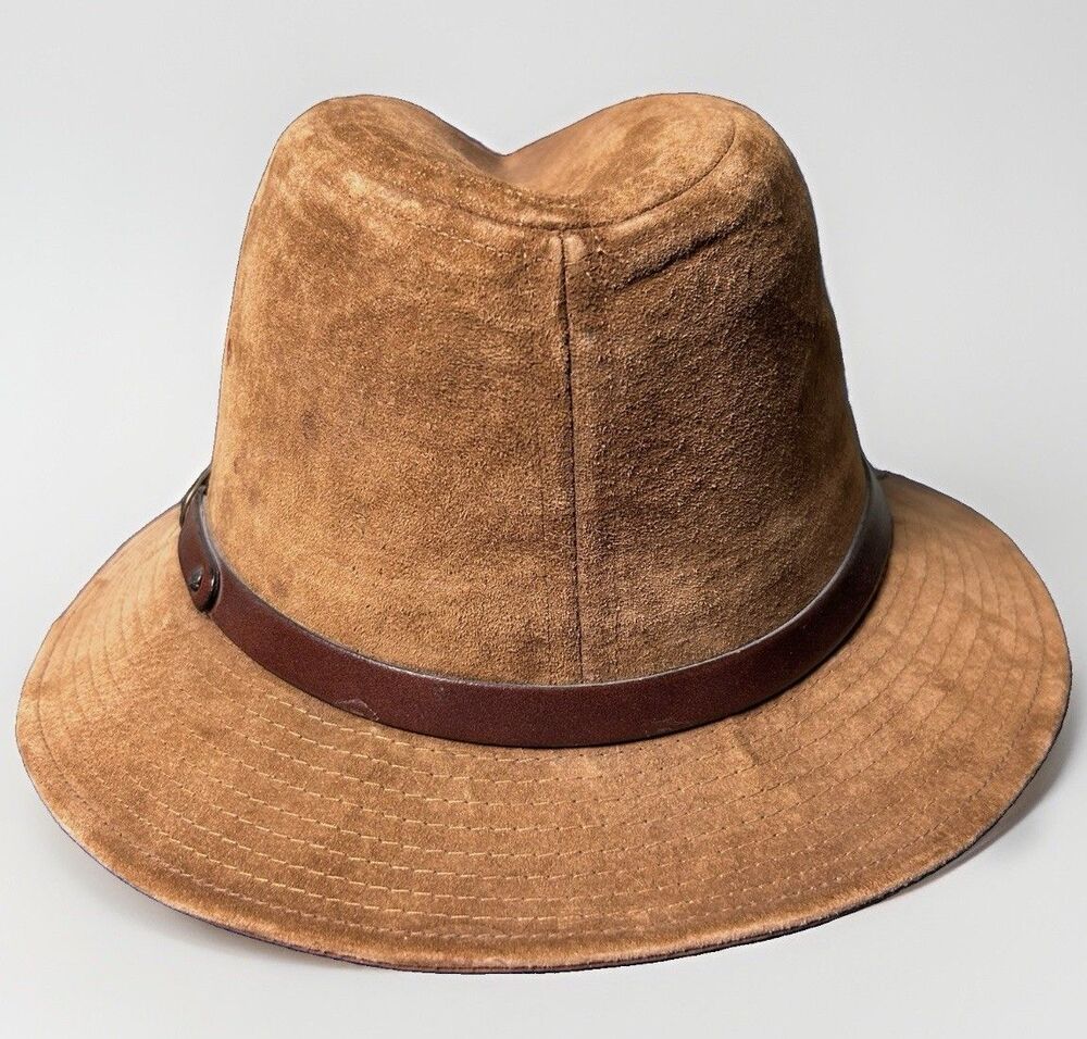 Vintage Stetson Men Small Brown Genuine Leather Strap Suede Fedora Safari Cowboy